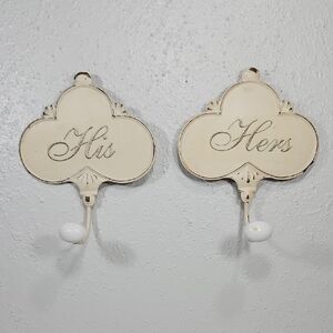 Twos Company Cream Rustic His and Hers Wall Hooks Set of 2